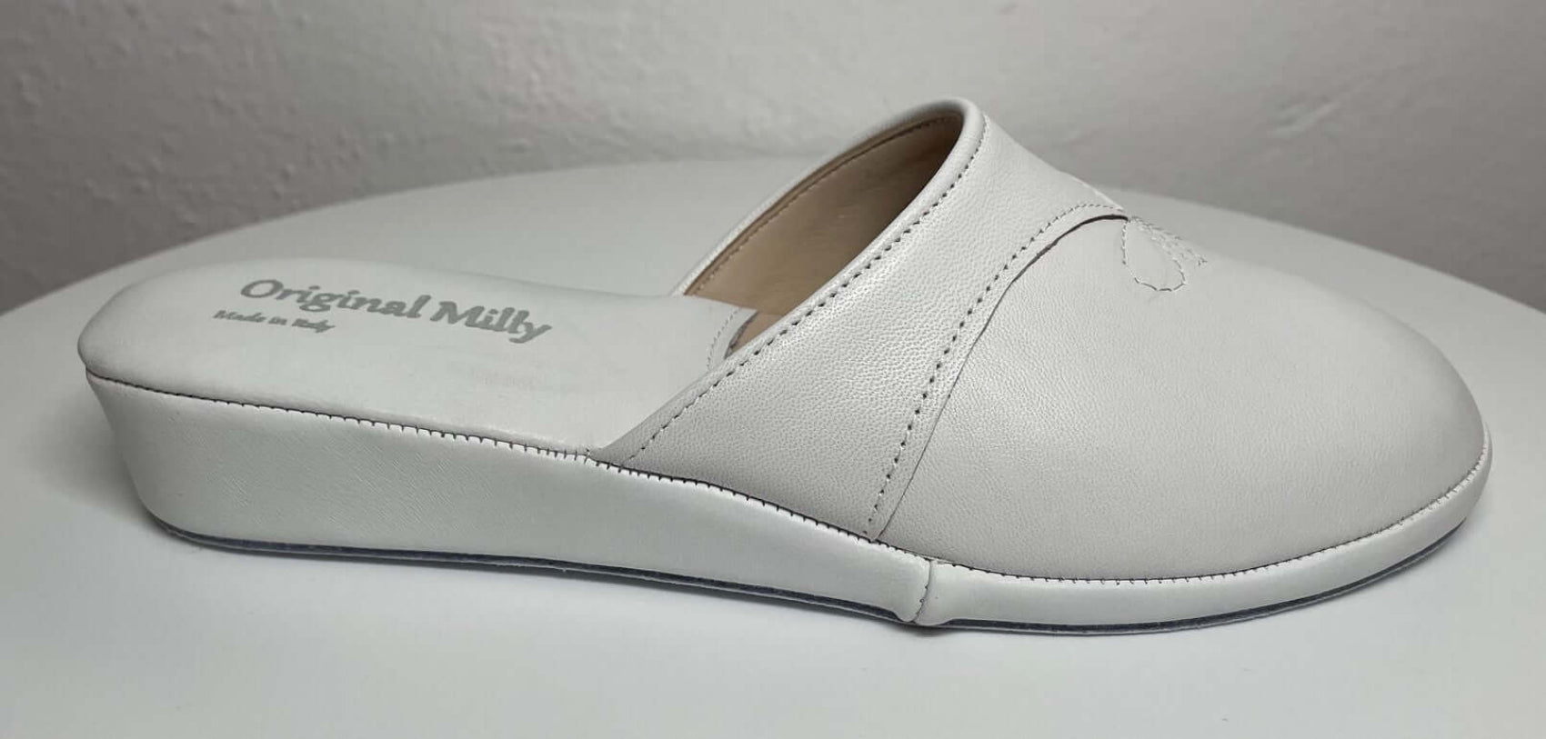 0032 Nappa e Camoscio Bianco suola Bufalo Ciabatte da camera Donna Original Milly Made in Italy
