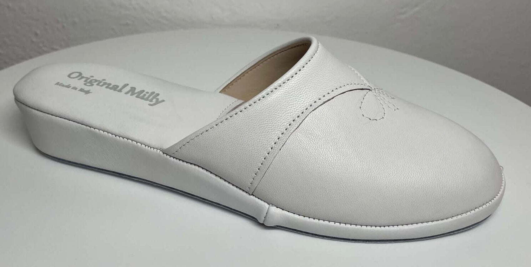 0032 Nappa e Camoscio Bianco suola Bufalo Ciabatte da camera Donna Original Milly Made in Italy