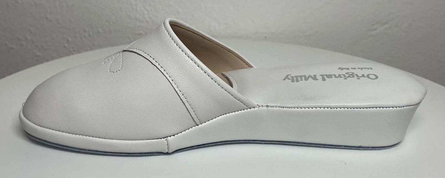 0032 Nappa e Camoscio Bianco suola Bufalo Ciabatte da camera Donna Original Milly Made in Italy