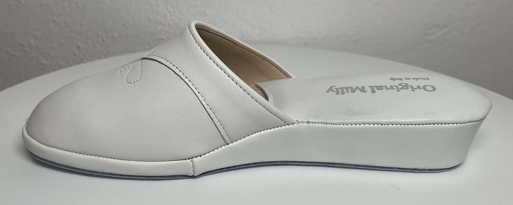 0032 Nappa e Camoscio Bianco suola Bufalo Ciabatte da camera Donna Original Milly Made in Italy