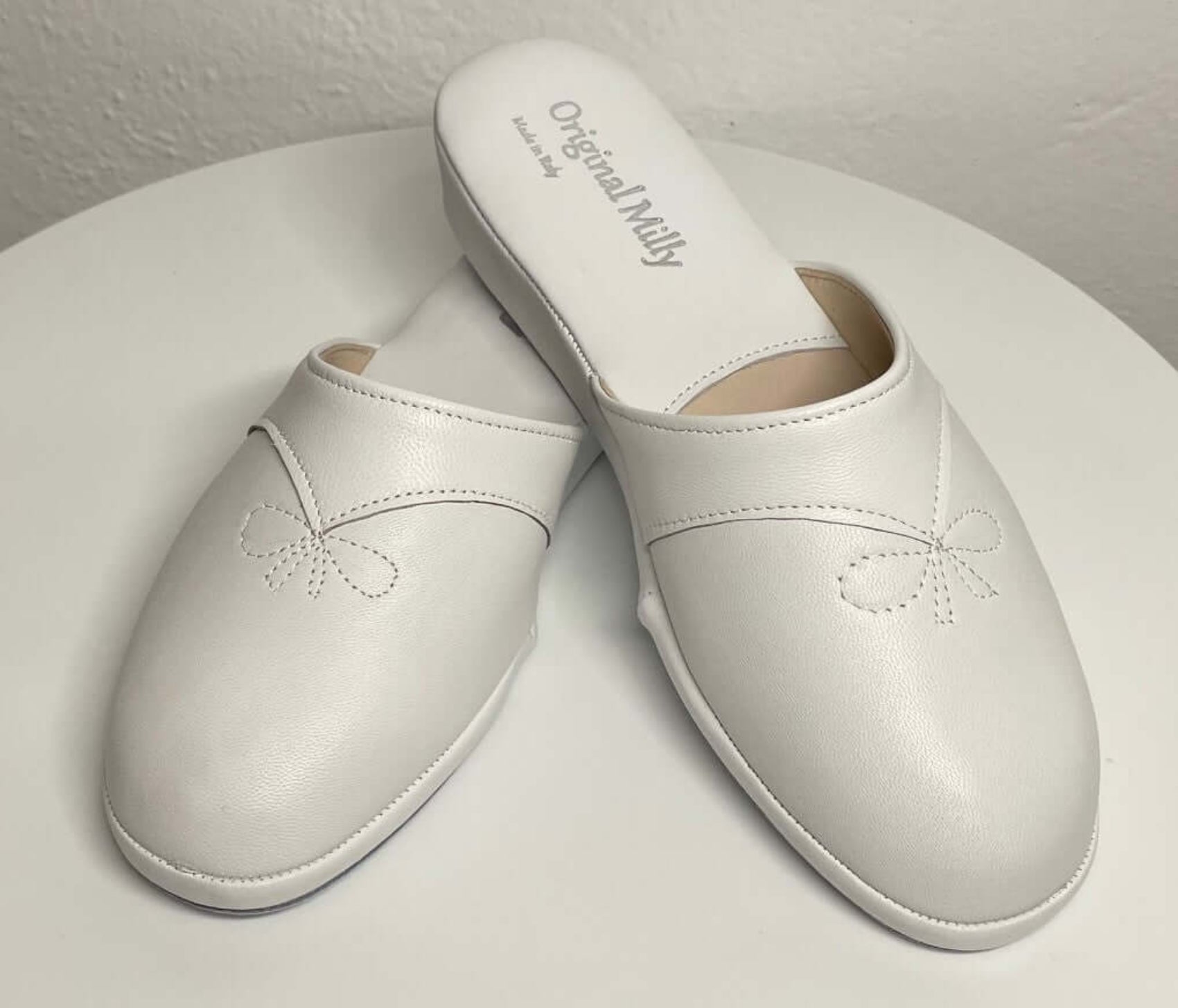 0032 Nappa e Camoscio Bianco suola Bufalo Ciabatte da camera Donna Original Milly Made in Italy