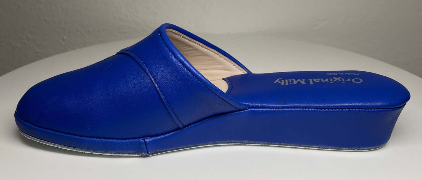 0032 Nappa e Camoscio Blu Suola Bufalo Ciabatte da camera Donna Original Milly Made in Italy