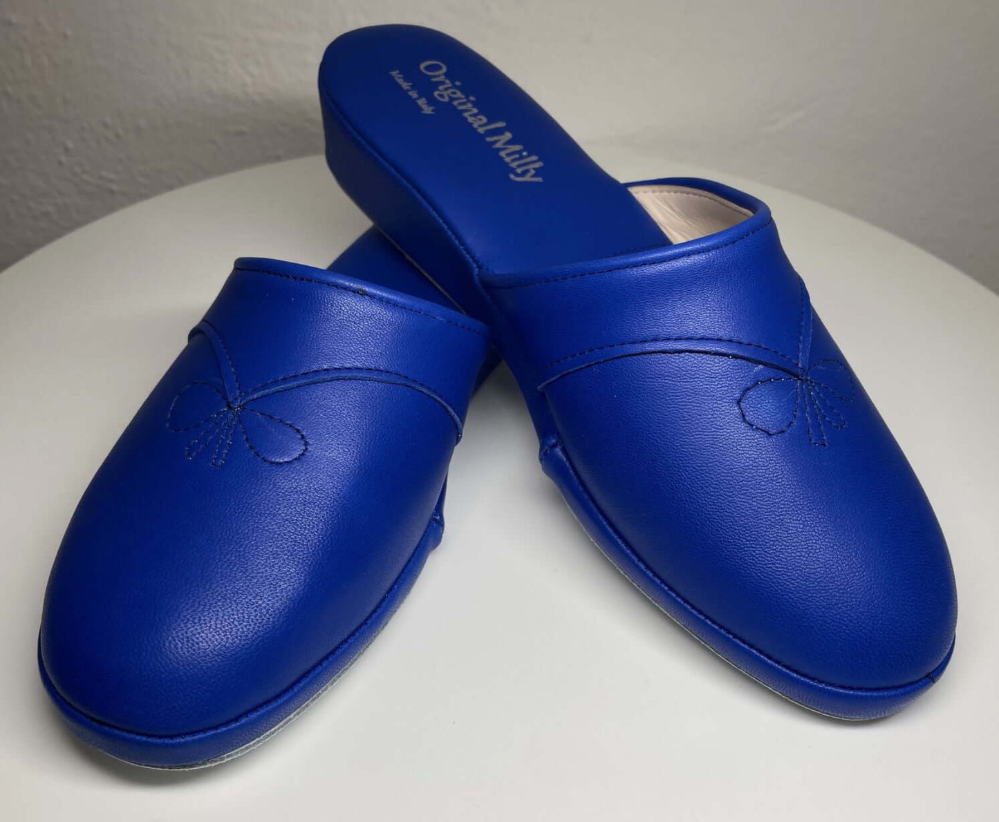 0032 Nappa e Camoscio Blu Suola Bufalo Ciabatte da camera Donna Original Milly Made in Italy