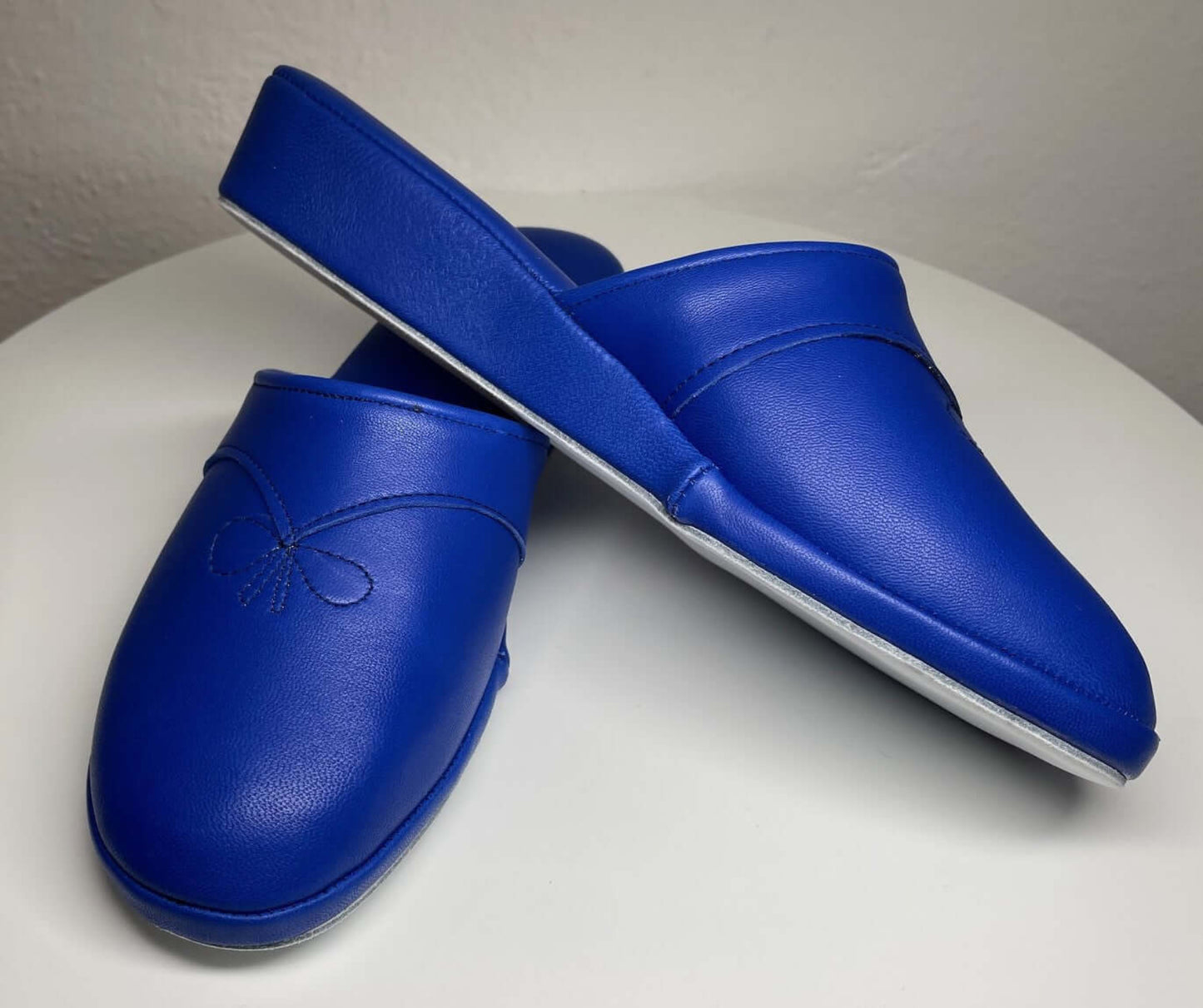 0032 Nappa e Camoscio Blu Suola Bufalo Ciabatte da camera Donna Original Milly Made in Italy