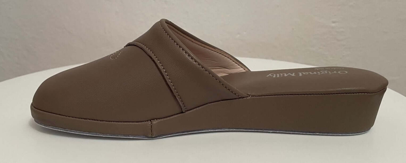 0032 Nappa e Camoscio Taupe suola Bufalo Ciabatte da camera Donna Original Milly Made in Italy