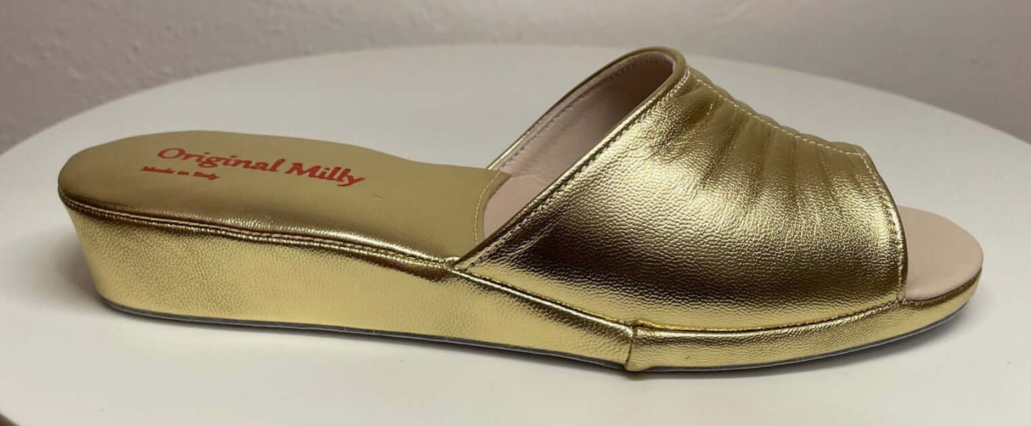 0075 Nappa Oro Suola Bufalo Ciabatte da camera Donna Original Milly Made in Italy