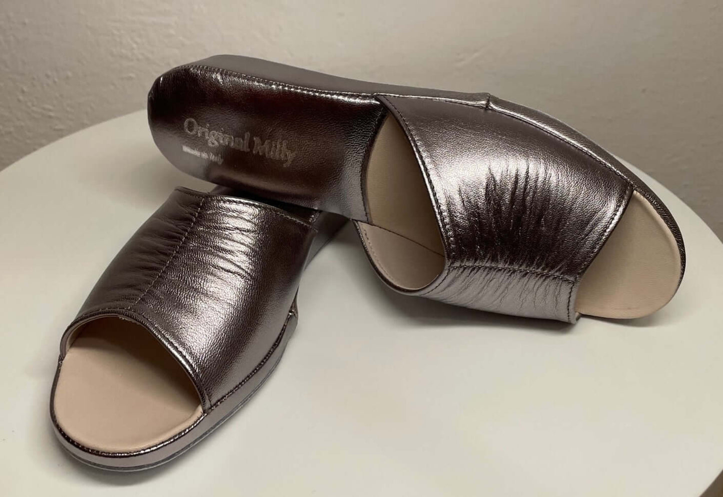 0075 Nappa Piombo Suola Bufalo Ciabatte da camera Donna Original Milly Made in Italy