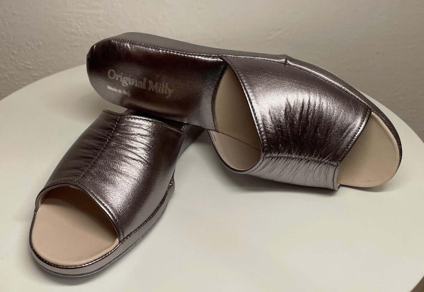 0075 Nappa Piombo Suola Bufalo Ciabatte da camera Donna Original Milly Made in Italy