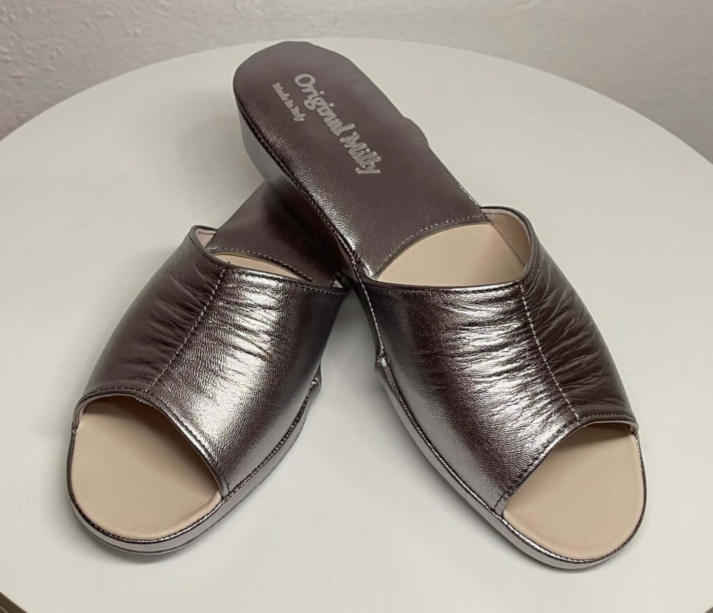 0075 Nappa Piombo Suola Bufalo Ciabatte da camera Donna Original Milly Made in Italy