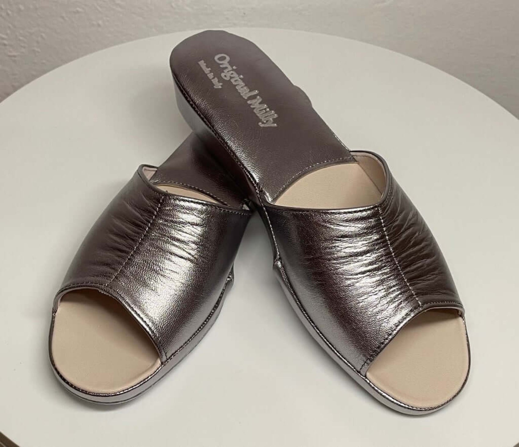 0075 Nappa Piombo Suola Bufalo Ciabatte da camera Donna Original Milly Made in Italy