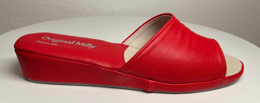 0075 Nappa e Camoscio Rosso Suola Bufalo Ciabatte da camera Donna Original Milly Made in Italy