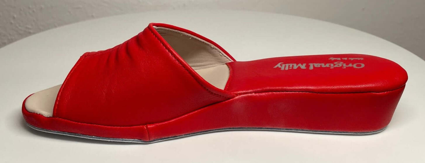 0075 Nappa e Camoscio Rosso Suola Bufalo Ciabatte da camera Donna Original Milly Made in Italy