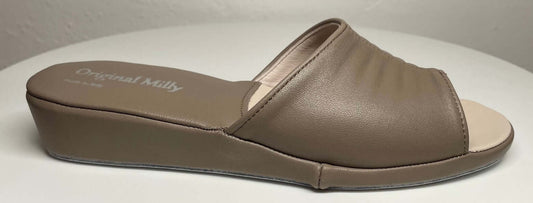 0075 Nappa e Camoscio Taupe Suola Bufalo Ciabatte da camera Donna Original Milly Made in Italy