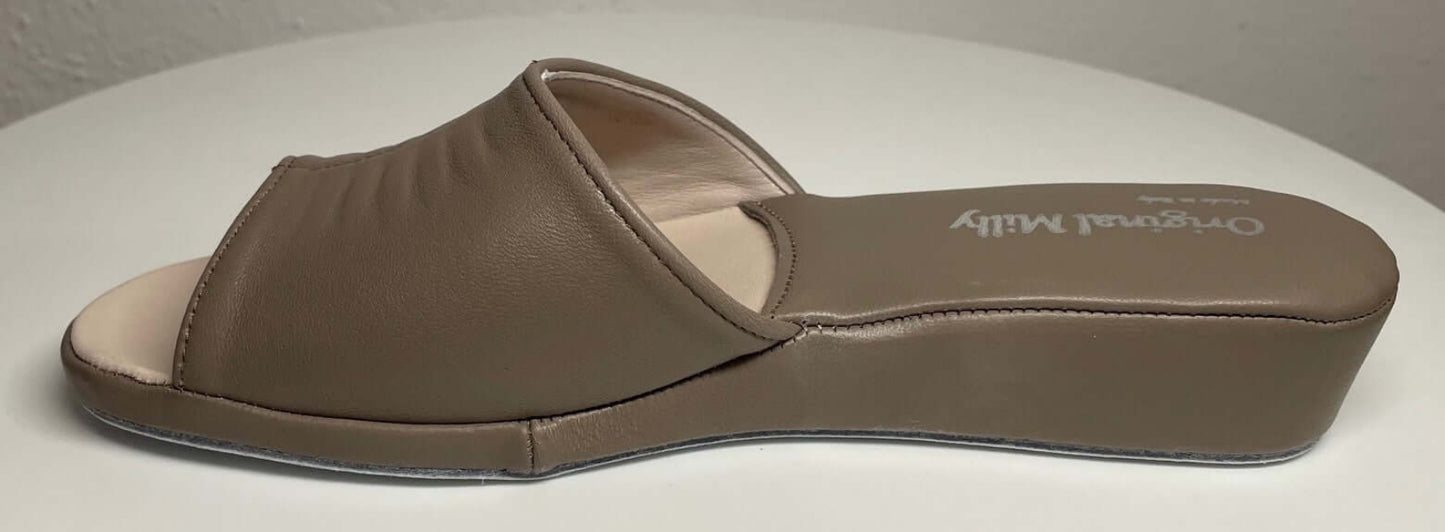 0075 Nappa e Camoscio Taupe Suola Bufalo Ciabatte da camera Donna Original Milly Made in Italy