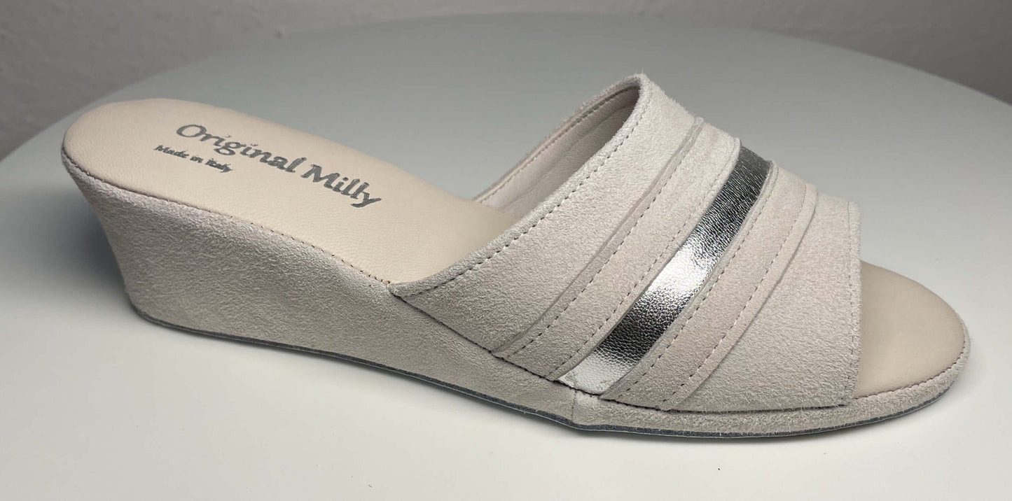 0076 Camoscio Bianco Suola Bufalo Ciabatte da camera Donna Original Milly Made in Italy