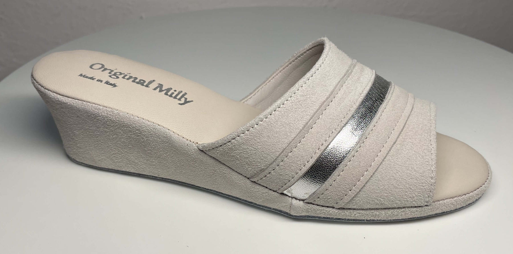 0076 Camoscio Bianco Suola Bufalo Ciabatte da camera Donna Original Milly Made in Italy
