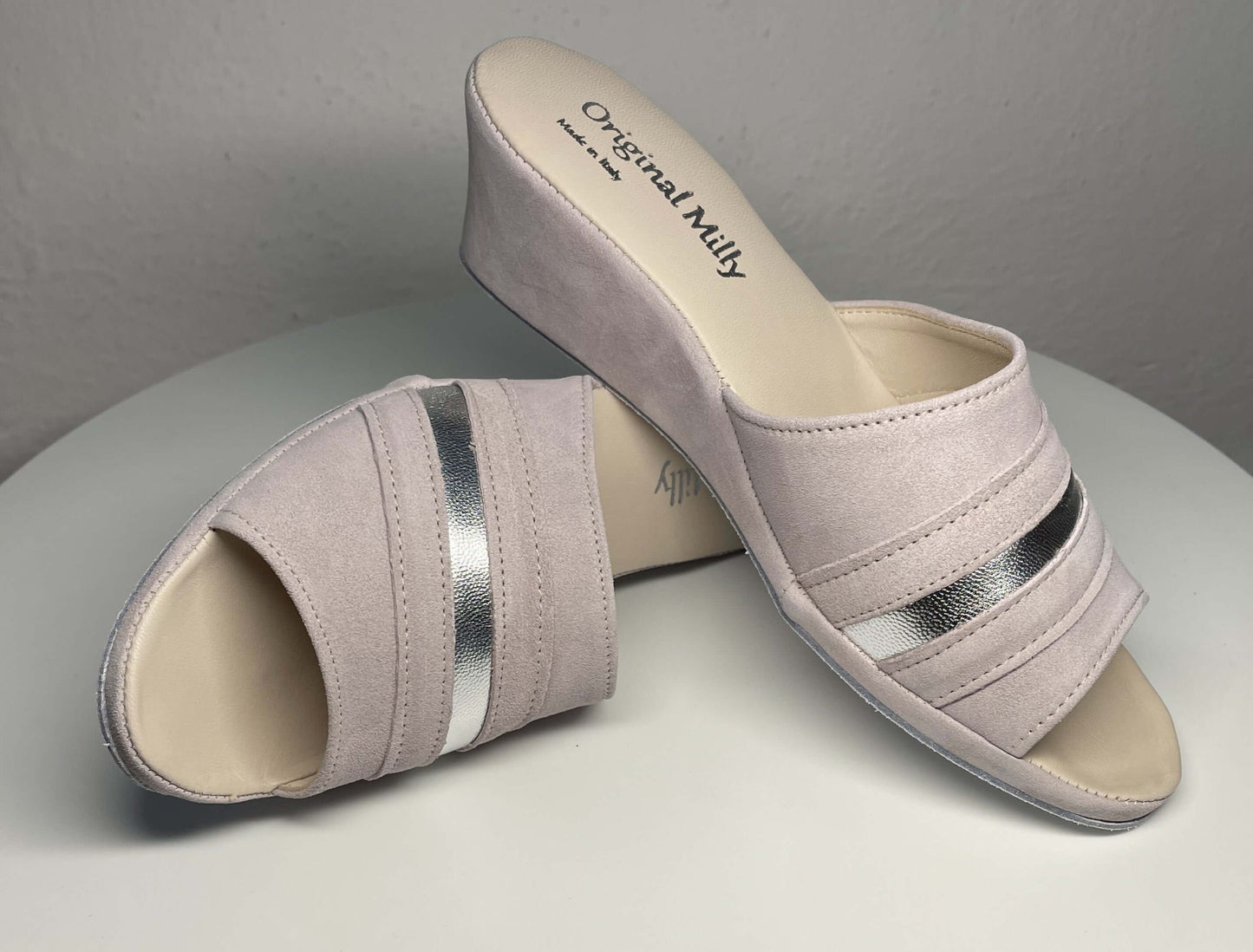 0076 Camoscio Peonia Suola Bufalo Ciabatte da camera Donna Original Milly Made in Italy