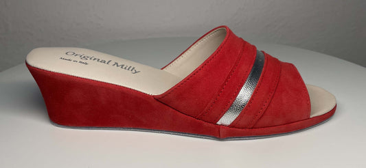 0076 Camoscio Rosso Suola Bufalo Ciabatte da camera Donna Original Milly Made in Italy