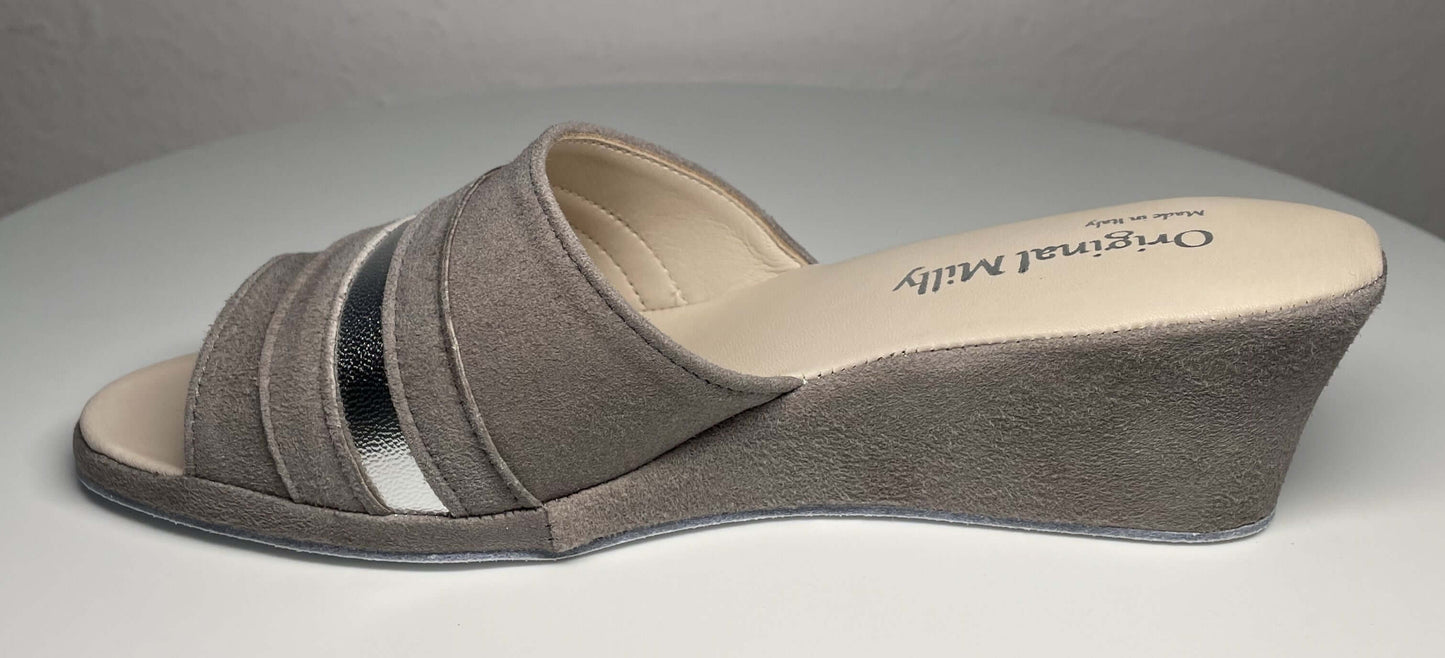 0076 Camoscio Taupe Suola Bufalo Ciabatte da camera Donna Original Milly Made in Italy