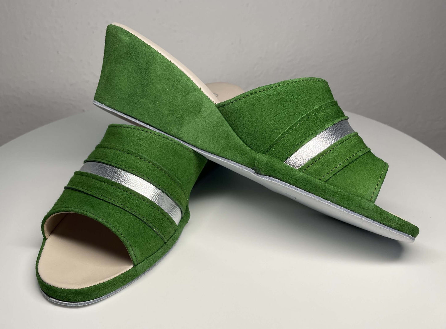 0076 Camoscio Verde Suola Bufalo Ciabatte da camera Donna Original Milly Made in Italy
