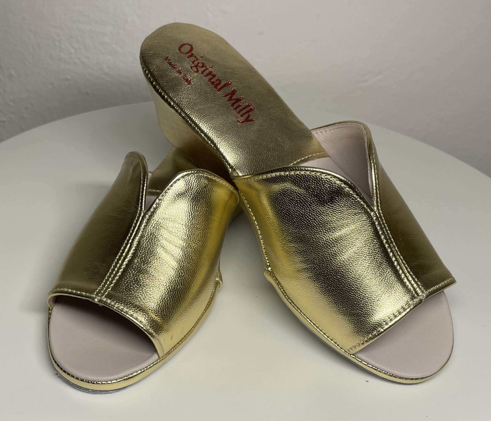 0100 Nappa Oro Suola Bufalo Ciabatte da camera Donna Original Milly Made in Italy