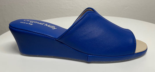 0100 Nappa e Camoscio Blu Suola Bufalo Ciabatte da camera Donna Original Milly Made in Italy