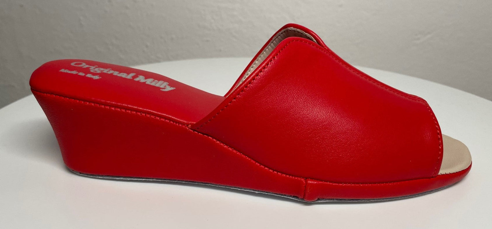 0100 Nappa e Camoscio Rosso Suola Bufalo Ciabatte da camera Donna Original Milly Made in Italy