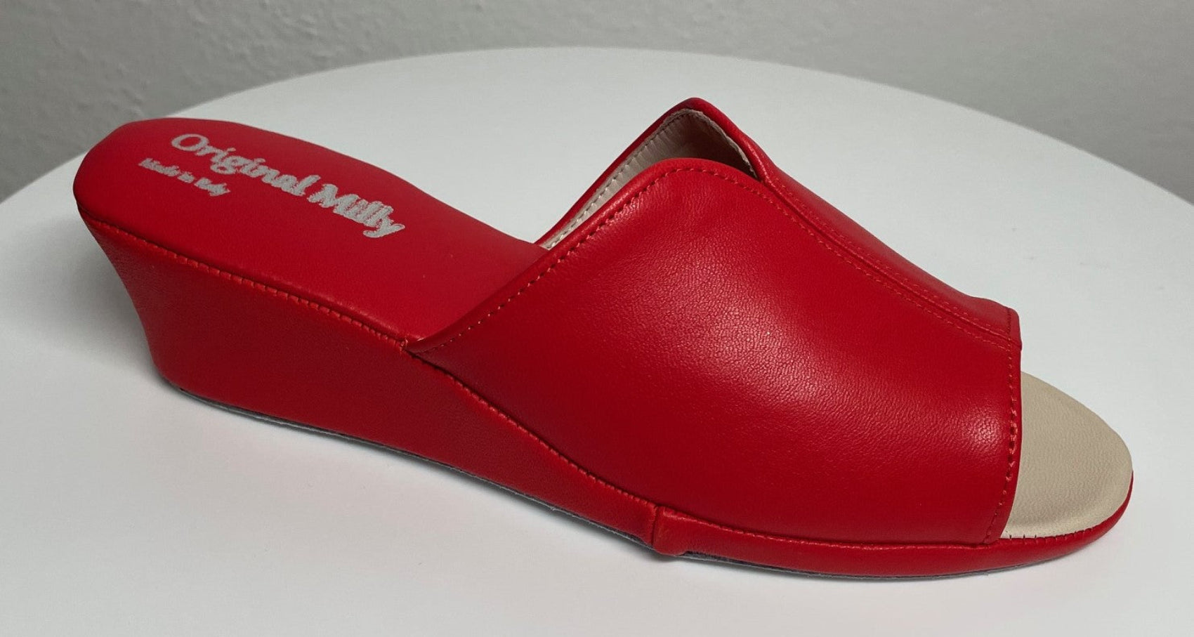 0100 Nappa e Camoscio Rosso Suola Bufalo Ciabatte da camera Donna Original Milly Made in Italy