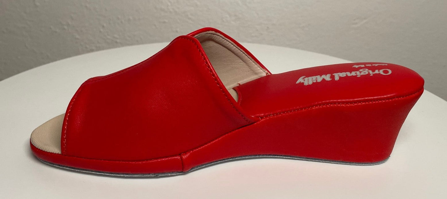 0100 Nappa e Camoscio Rosso Suola Bufalo Ciabatte da camera Donna Original Milly Made in Italy