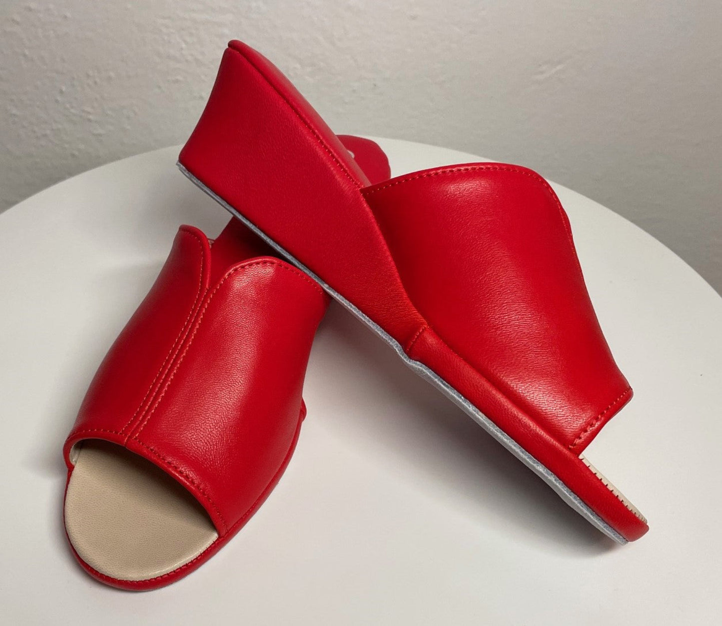 0100 Nappa e Camoscio Rosso Suola Bufalo Ciabatte da camera Donna Original Milly Made in Italy