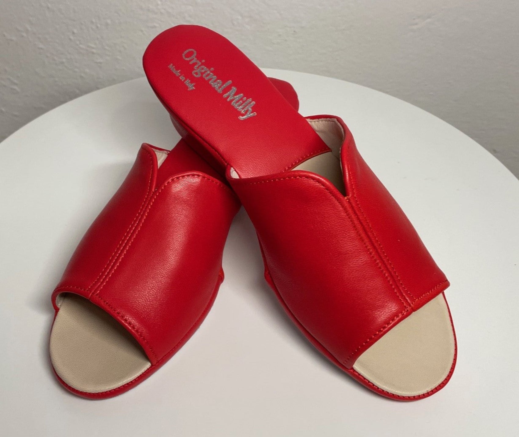 0100 Nappa e Camoscio Rosso Suola Bufalo Ciabatte da camera Donna Original Milly Made in Italy