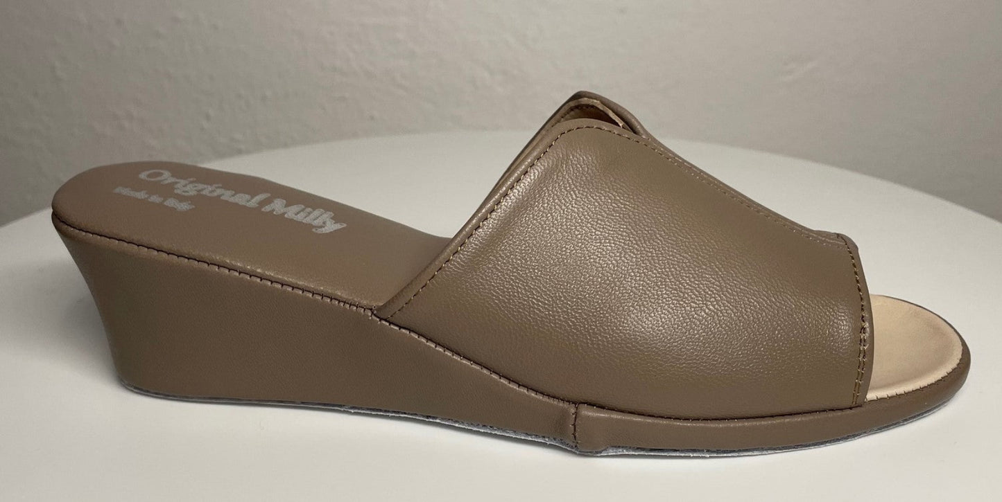 0100 Nappa e Camoscio Taupe Suola Bufalo Ciabatte da camera Donna Original Milly Made in Italy