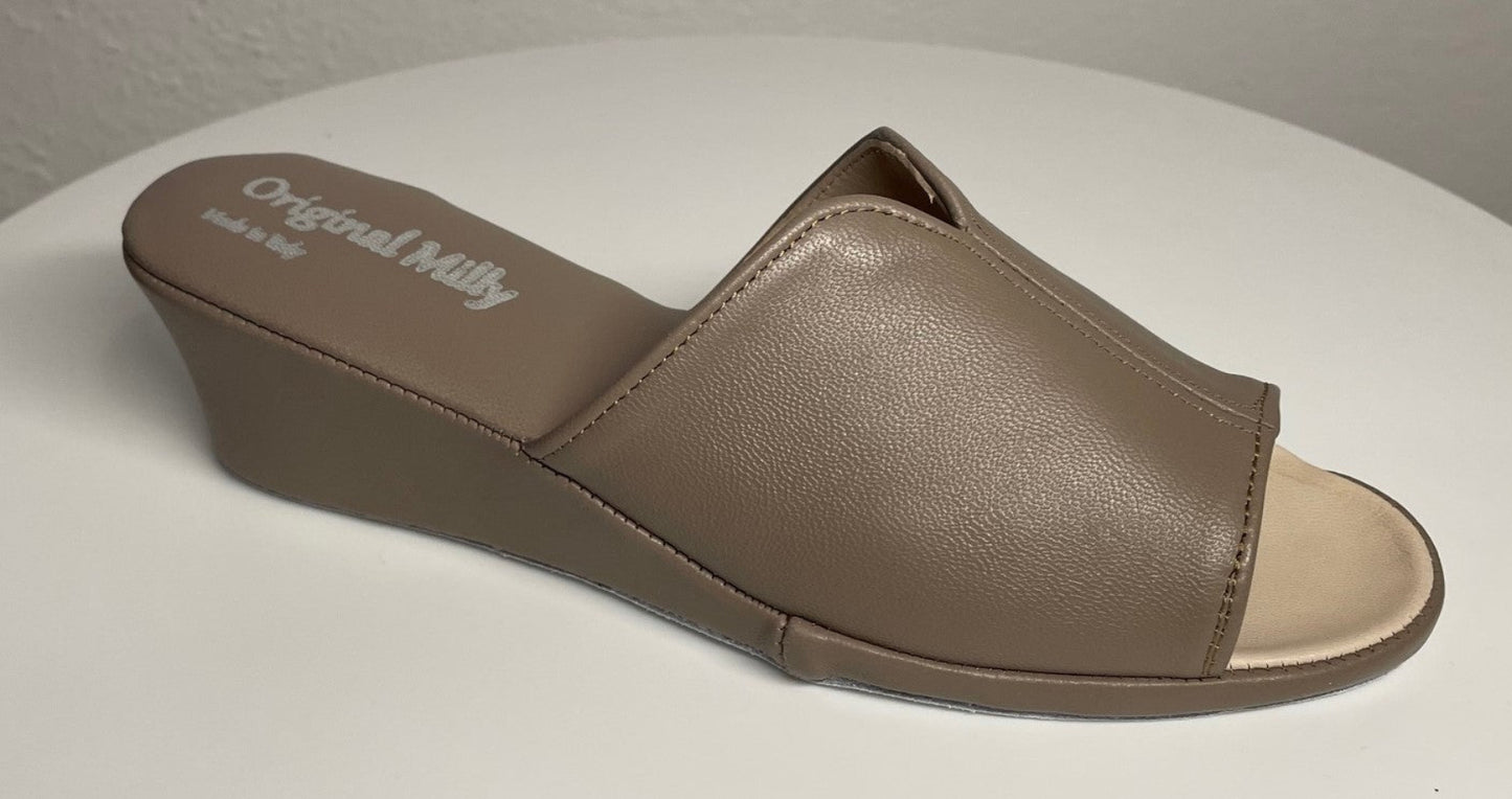 0100 Nappa e Camoscio Taupe Suola Bufalo Ciabatte da camera Donna Original Milly Made in Italy