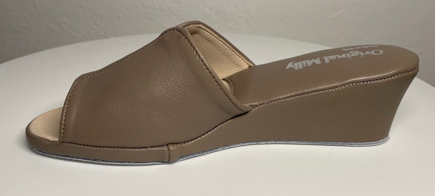 0100 Nappa e Camoscio Taupe Suola Bufalo Ciabatte da camera Donna Original Milly Made in Italy