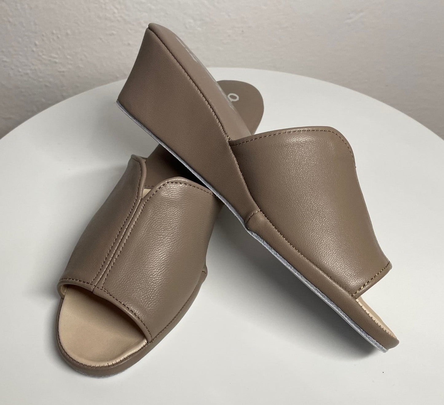 0100 Nappa e Camoscio Taupe Suola Bufalo Ciabatte da camera Donna Original Milly Made in Italy