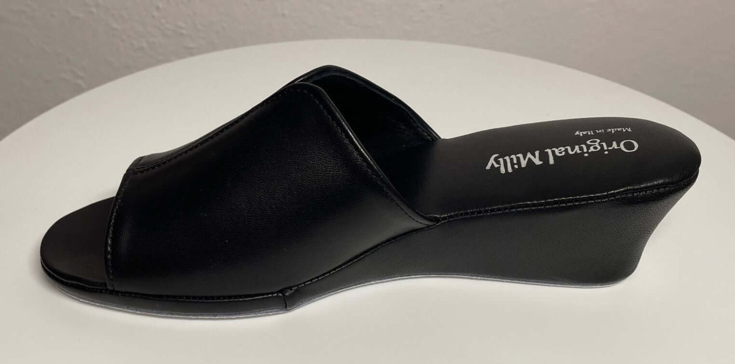 0101 Nappa e Camoscio Nero Suola Bufalo Ciabatte da camera Donna Original Milly Made in Italy