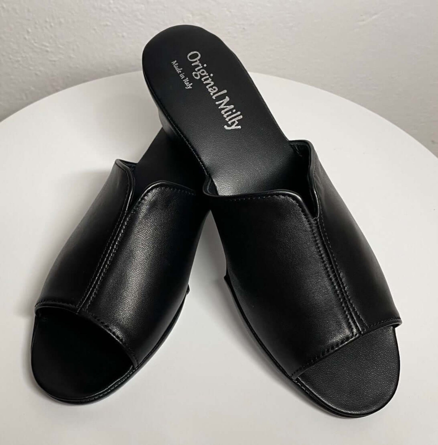 0101 Nappa e Camoscio Nero Suola Bufalo Ciabatte da camera Donna Original Milly Made in Italy