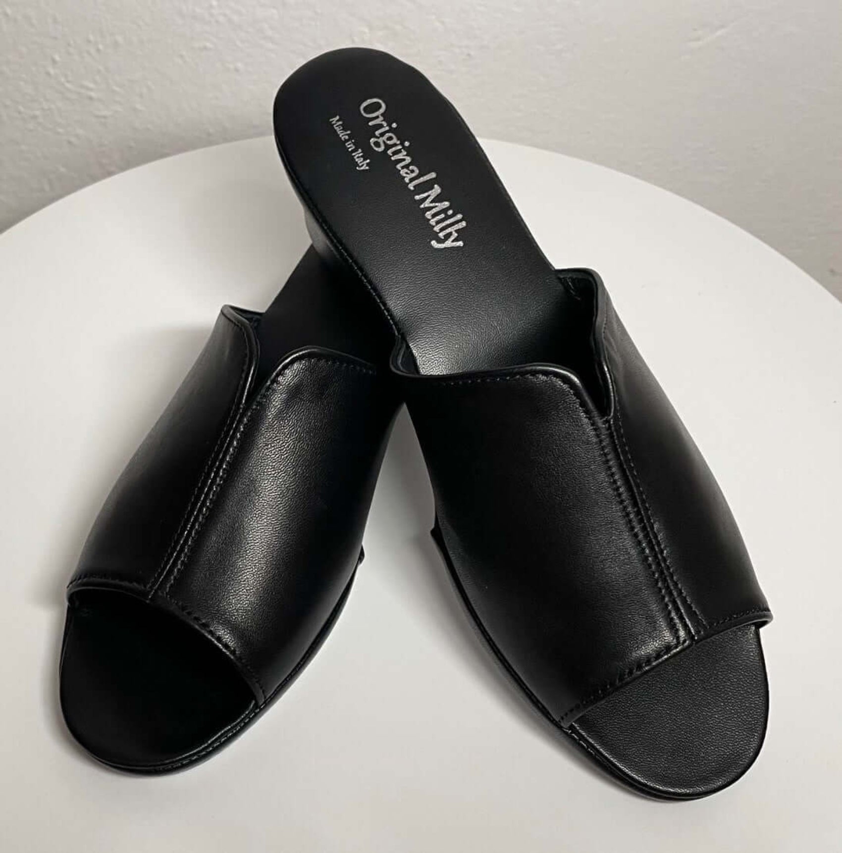 0101 Nappa e Camoscio Nero Suola Bufalo Ciabatte da camera Donna Original Milly Made in Italy