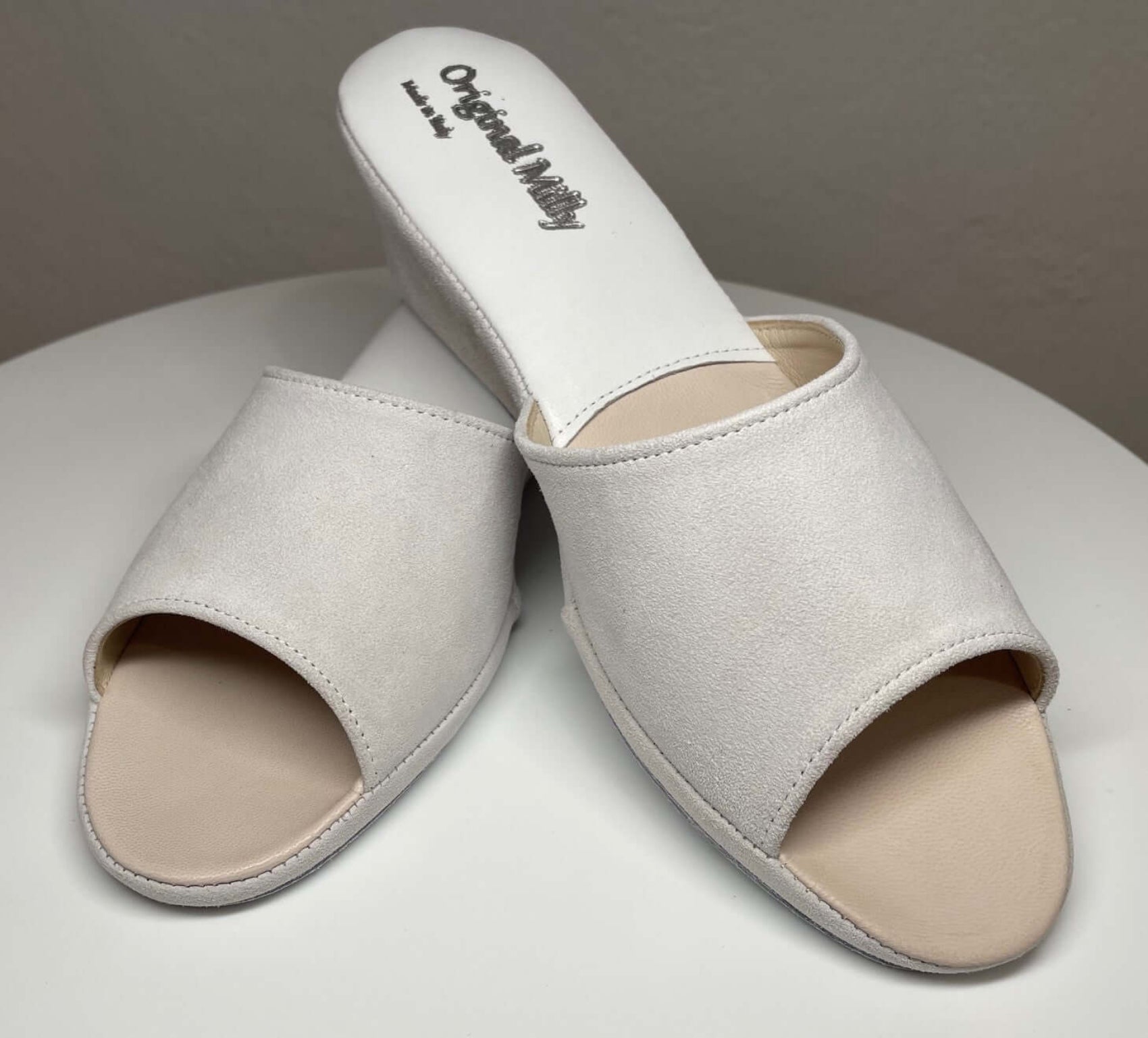 0103 Camoscio Bianco Suola Bufalo Ciabatte da camera Donna Original Milly Made in Italy