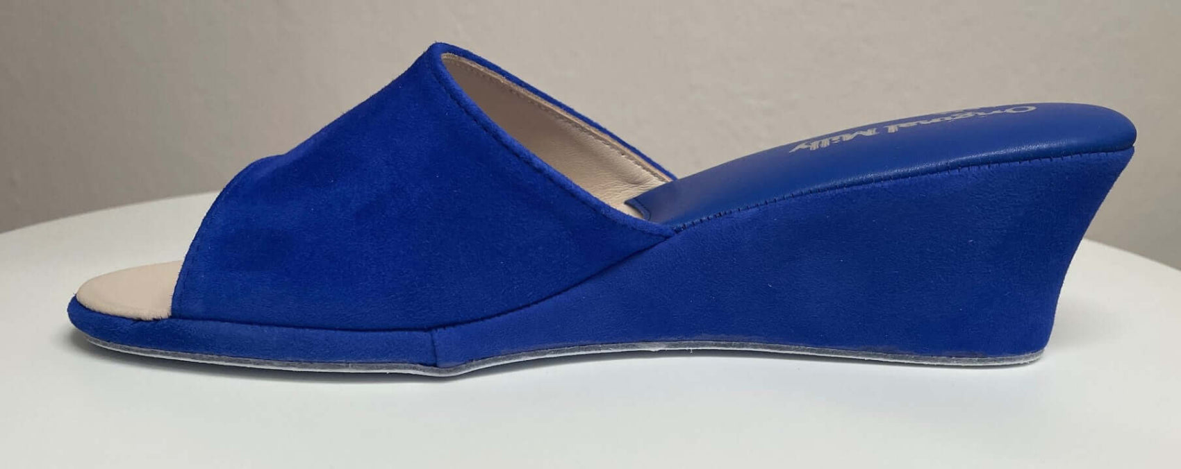 0103 Camoscio Blu Suola Bufalo Ciabatte da camera Donna Original Milly Made in Italy