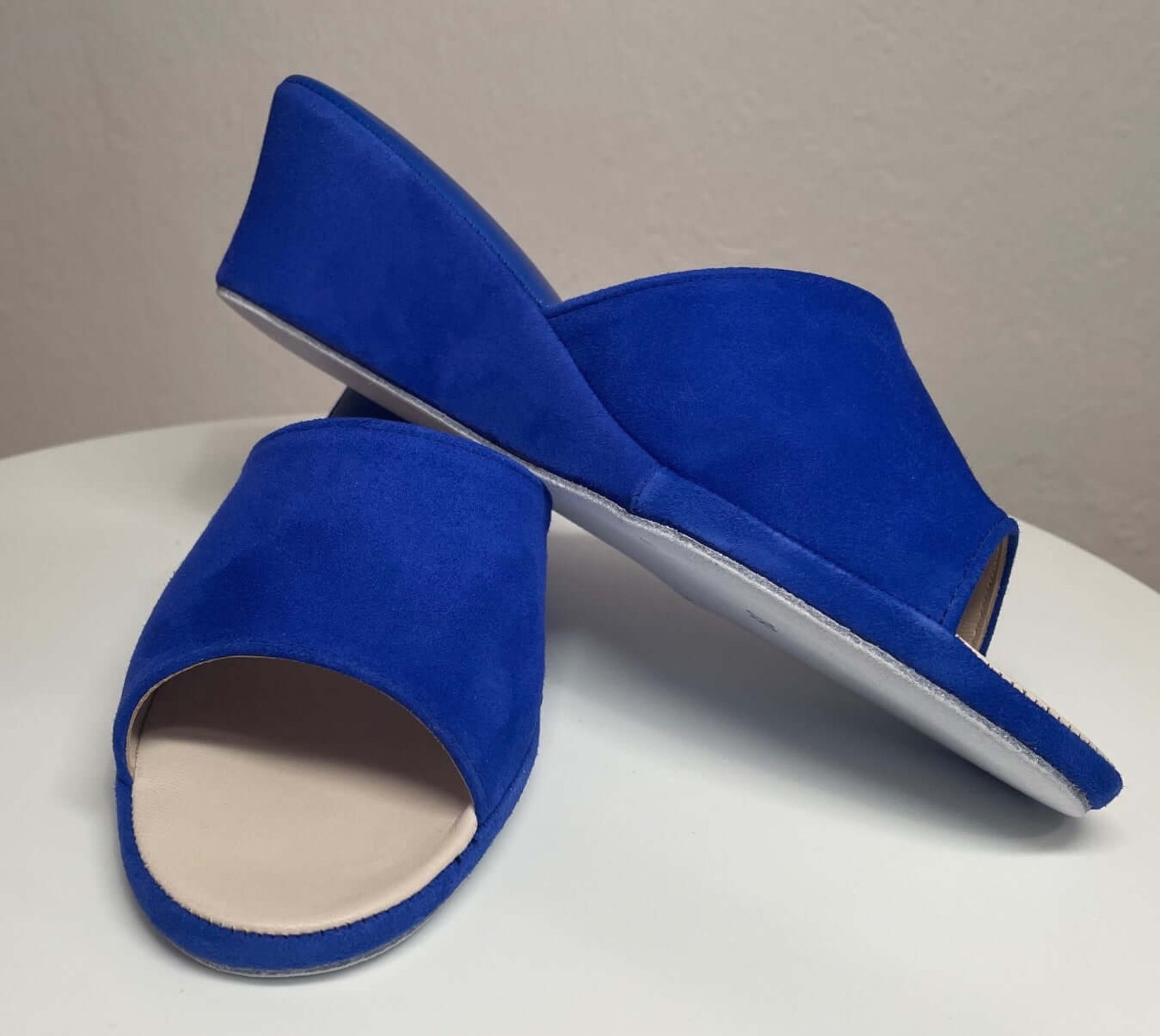 0103 Camoscio Blu Suola Bufalo Ciabatte da camera Donna Original Milly Made in Italy