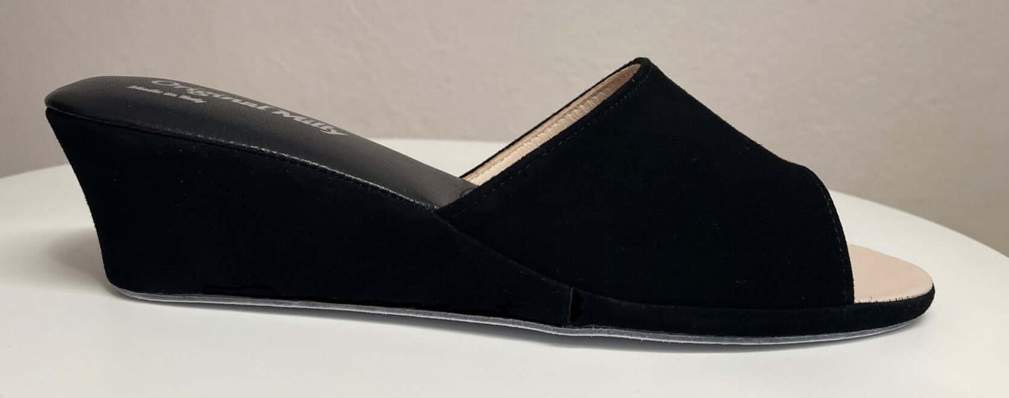 0103 Camoscio Nero Suola Bufalo Ciabatte da camera Donna Original Milly Made in Italy