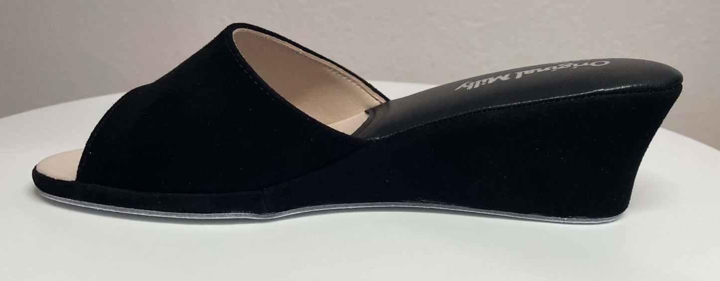 0103 Camoscio Nero Suola Bufalo Ciabatte da camera Donna Original Milly Made in Italy