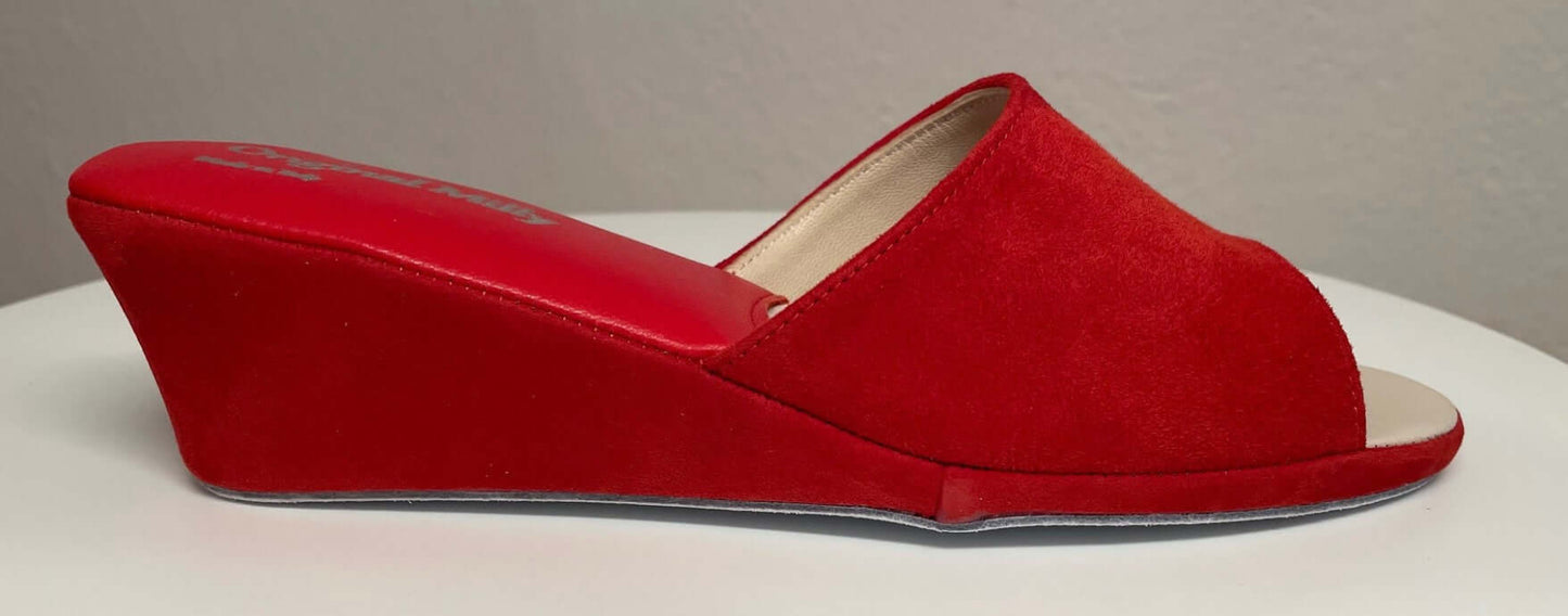 0103 Camoscio Rosso Suola Bufalo Ciabatte da camera Donna Original Milly Made in Italy