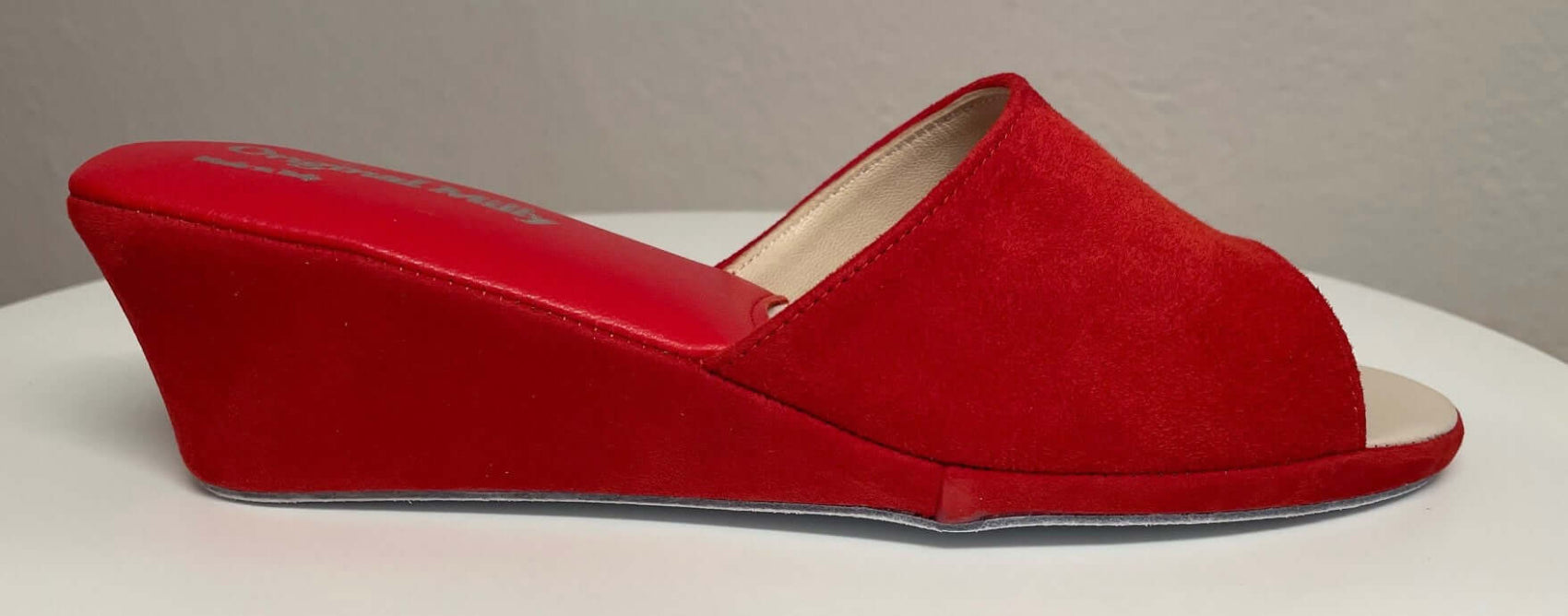 0103 Camoscio Rosso Suola Bufalo Ciabatte da camera Donna Original Milly Made in Italy