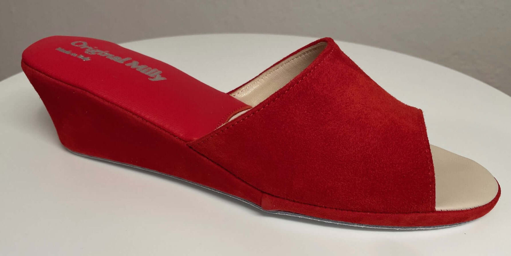 0103 Camoscio Rosso Suola Bufalo Ciabatte da camera Donna Original Milly Made in Italy