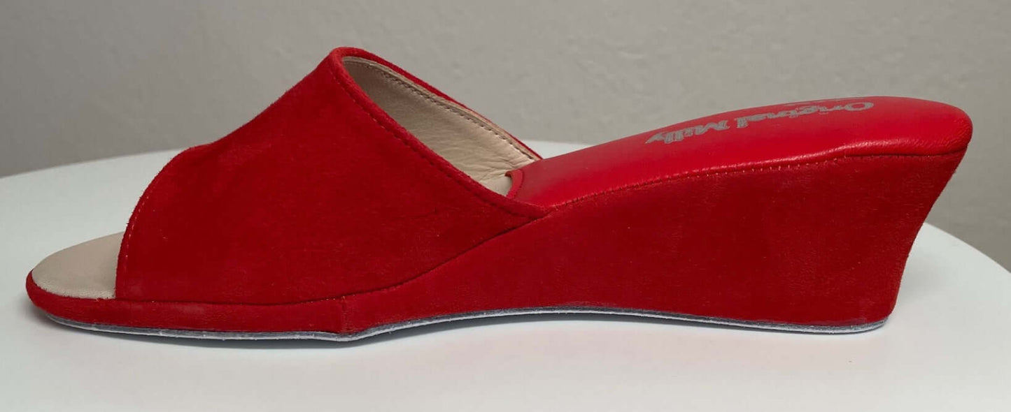 0103 Camoscio Rosso Suola Bufalo Ciabatte da camera Donna Original Milly Made in Italy