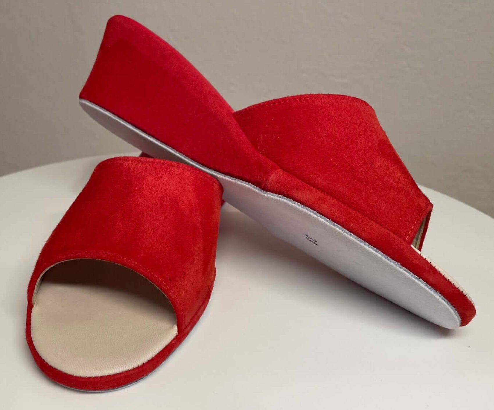 0103 Camoscio Rosso Suola Bufalo Ciabatte da camera Donna Original Milly Made in Italy