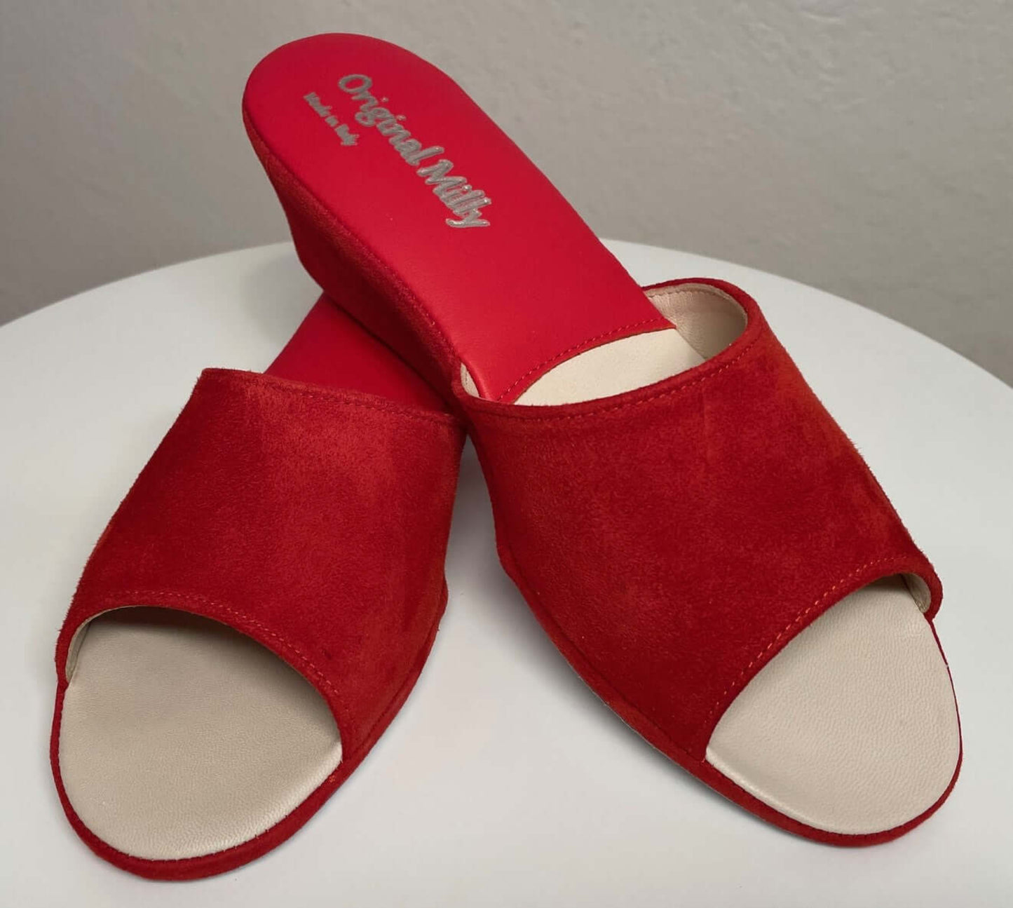 0103 Camoscio Rosso Suola Bufalo Ciabatte da camera Donna Original Milly Made in Italy