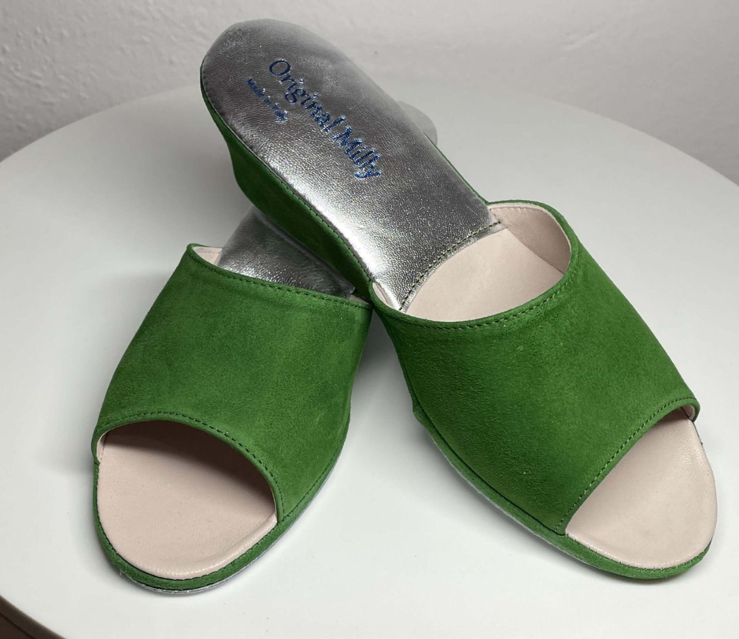 0103 Camoscio Verde Suola Bufalo Ciabatte da camera Donna Original Milly Made in Italy